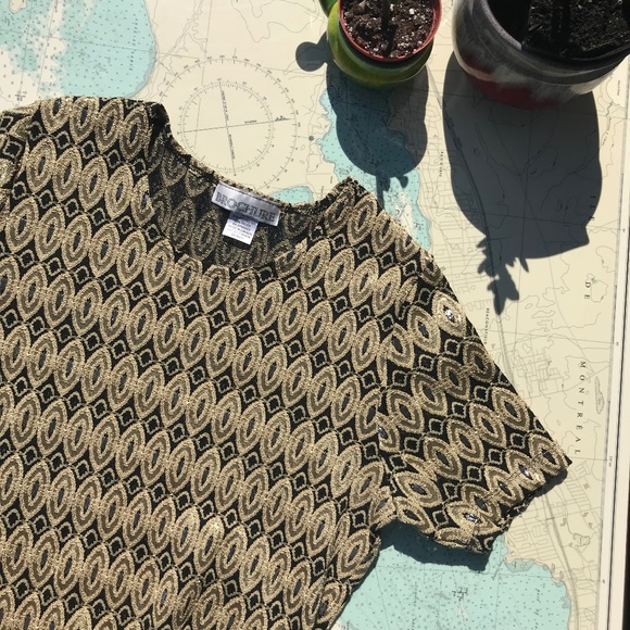 Vintage Brochure Gold Patterned Metallic Blouse - Picture 1 of 5